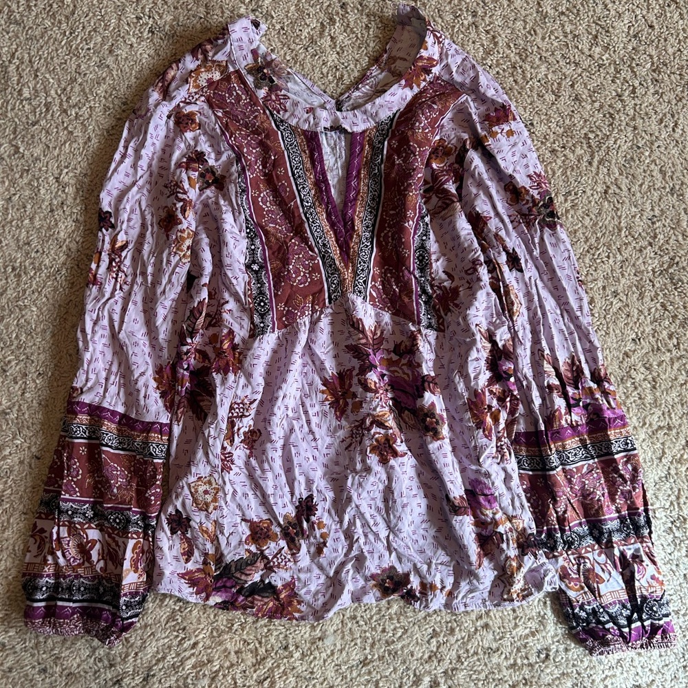 Maurices Floral Boho Peasant Top - Mauve, Rust, Purple